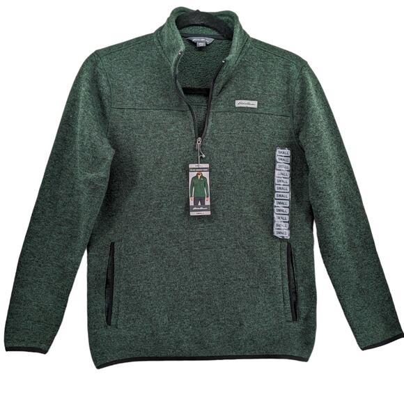 Eddie Bauer Fleece Sweater S Green Pullover High Neck Staple 1/4 Zip Pocket Cozy - Picture 1 of 12